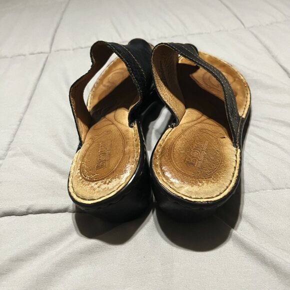 Born Black Leather Minimalist Wedge Sandals Toe Ring Loop Womens Size 10 - Picture 4 of 11